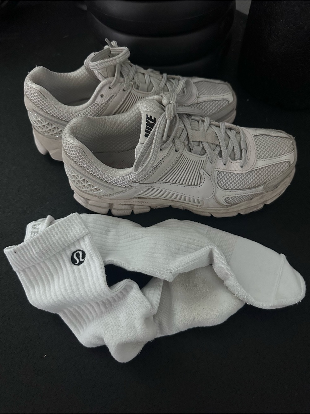 Used Womens White Crew Athletic Socks - Ribbed Lululemon Logo